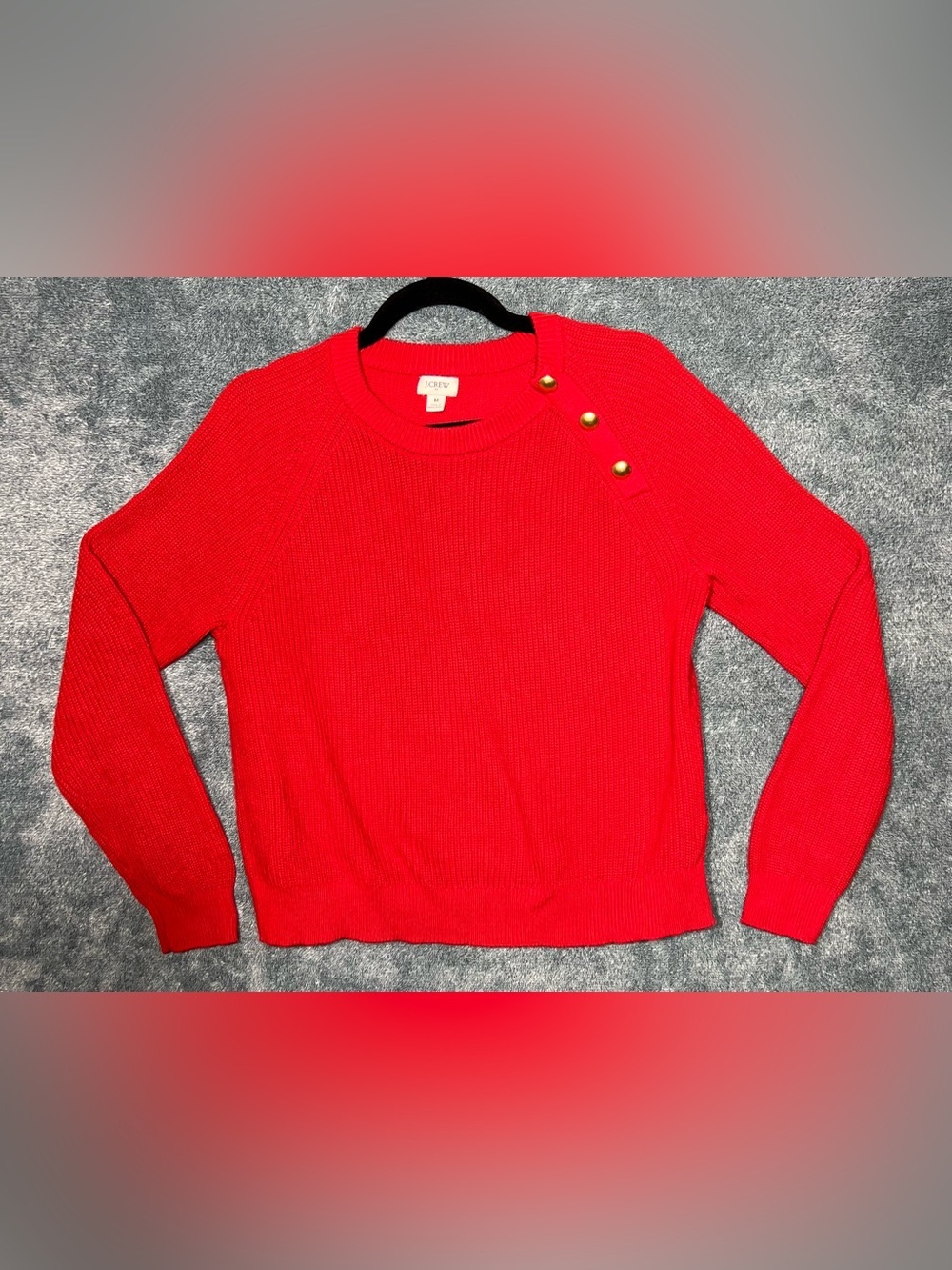 J. Crew Bright Red Crewneck Sweater with Gold Shoulder Buttons